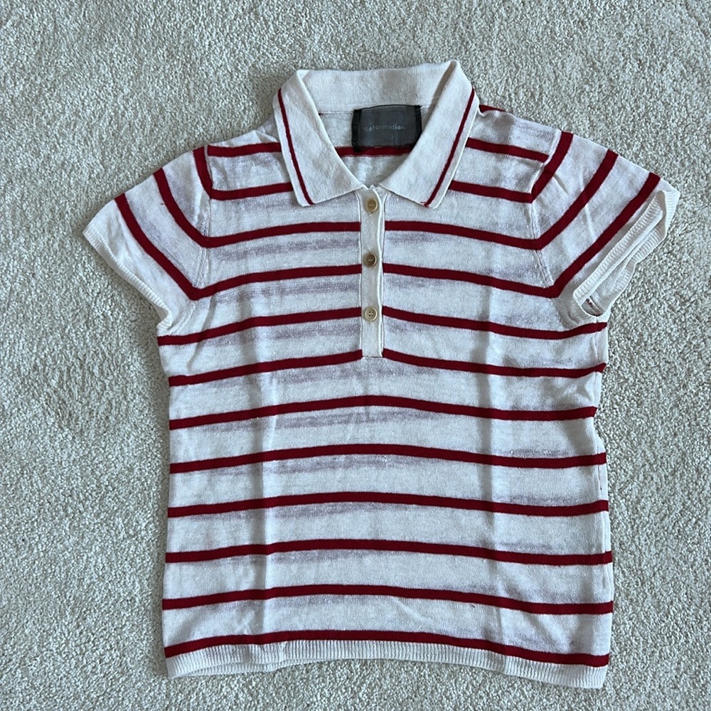 Reformation Stripped Linen Top